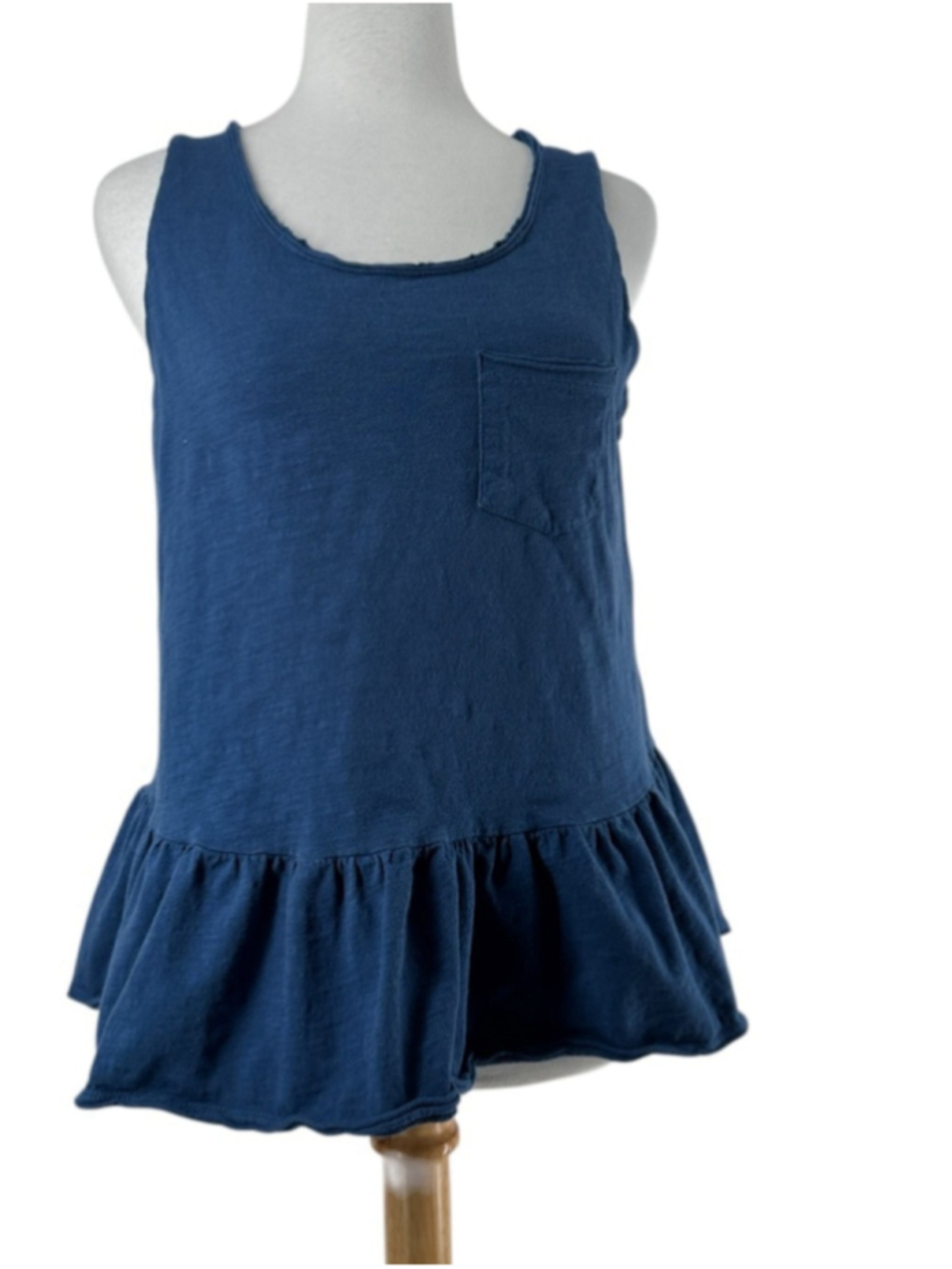 Anthropologie Eri + Ali peplum tank top blue pocket casual summer sz M